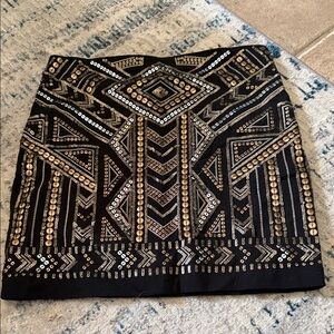Express Black Mini Skirt with Gold & Silver Sequin Geometric Design